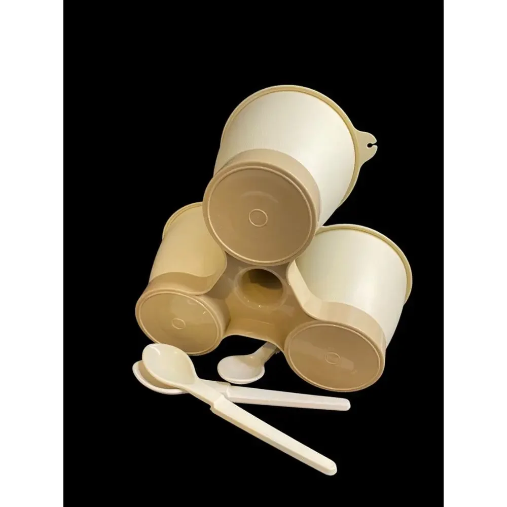 Vintage Tupperware Complete Condiment Caddy Beige Almond with Spoons
